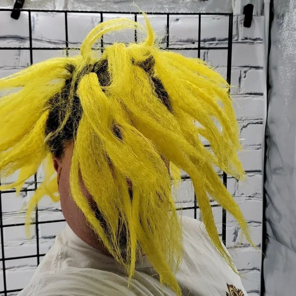 Halloween Costume Hair Wig black wig with yellow frizzy hair